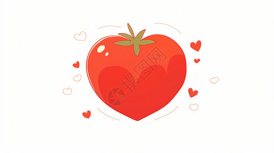 小孩心形素材周围有小爱心的卡通西红柿插画