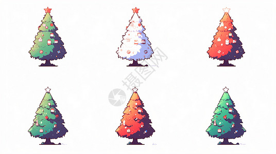各种颜色可爱的卡通圣诞树背景图片