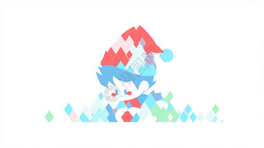 彩色几何块面戴着圣诞帽彩色块可爱的卡通男孩插画