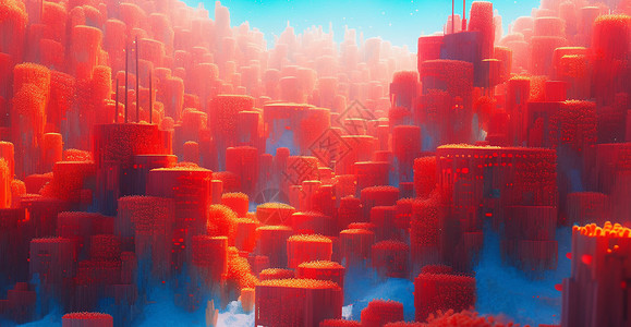 红色海底珊瑚梦幻的卡通场景背景图片