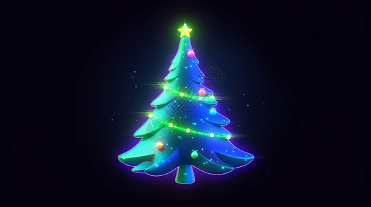 深色背景上发光的卡通圣诞树背景图片