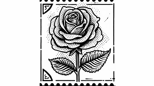 黑玫瑰花素材装饰画黑白色卡通玫瑰花版画风插画