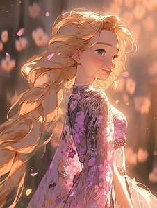 站在阳光下长发飘飘的卡通小公主背景图片