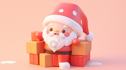 在礼物中间的可爱卡通圣诞老人背景图片