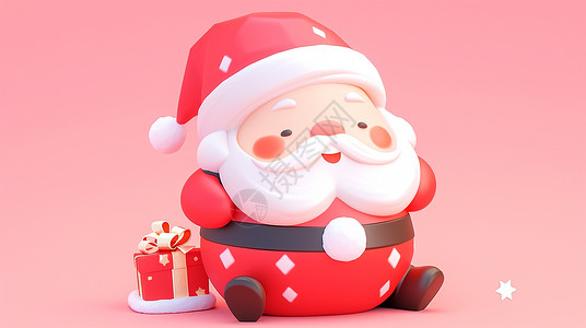坐在礼物旁开心笑的可爱卡通圣诞老人背景图片