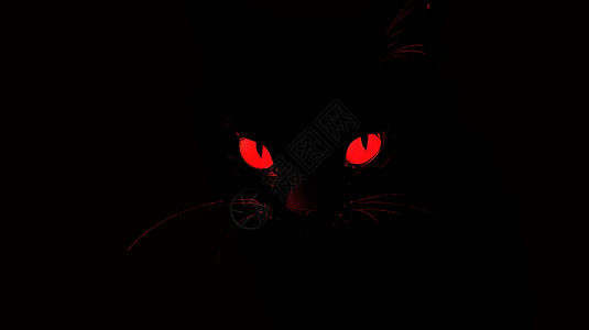 红色神秘明亮眼睛的卡通猫背景图片