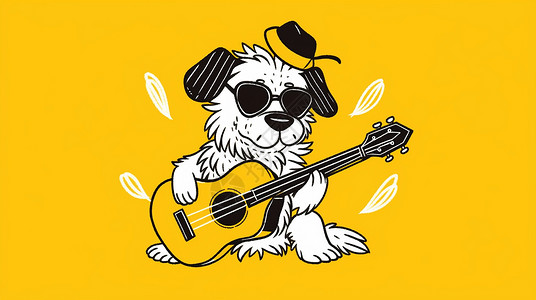 儿童墨镜弹吉他戴墨镜的卡通小狗插画