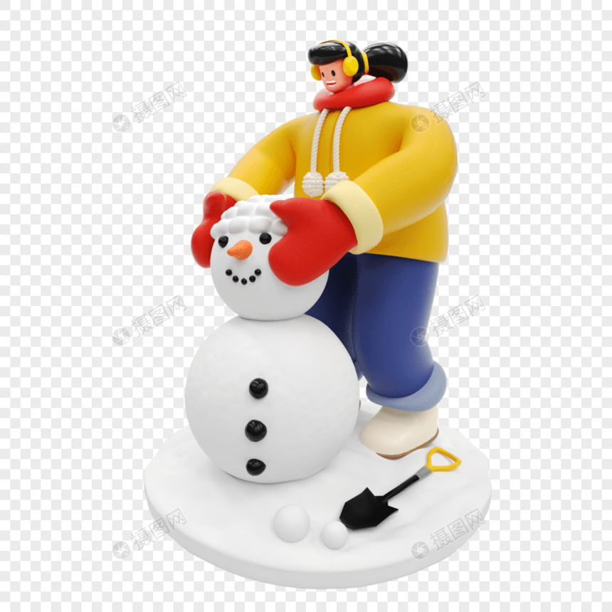 3D立体卡通风格冬季堆雪人主题人物元素图片