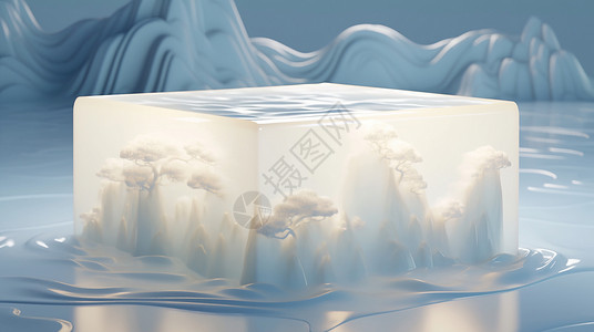 冬天一块精致的浮雕冰块在冰面上背景图片