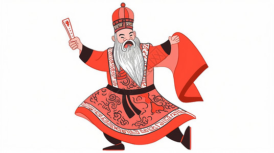 白胡子穿着喜庆的卡通古风卡通人物在跳舞背景图片