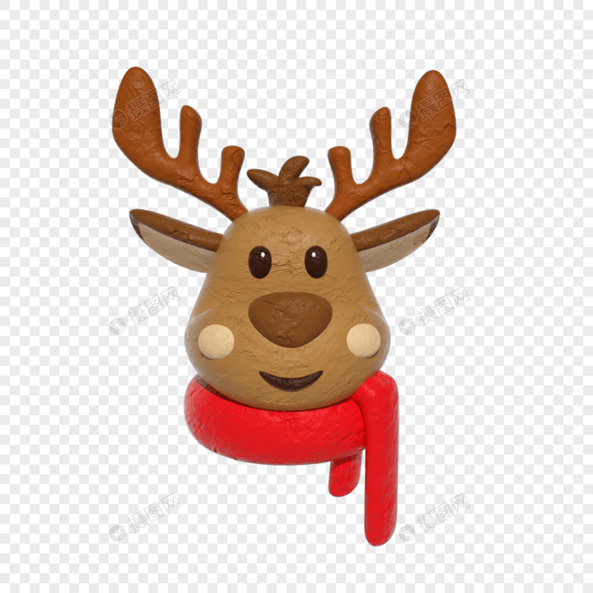 3D立体黏土风格圣诞麋鹿头像元素图片