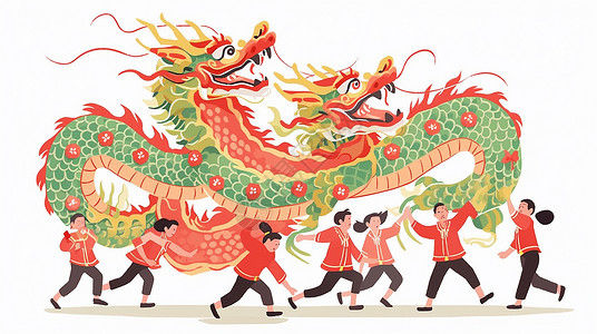 春节传统习俗正月春节传统习俗舞龙活动插画