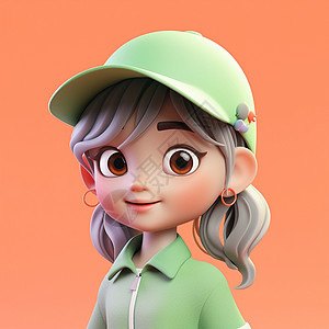 戴着棒球帽的立体可爱卡通小女孩背景图片