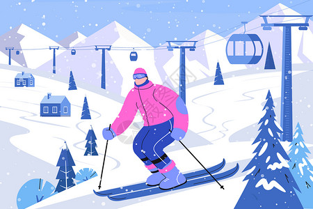 盘山滑雪场冬季滑雪场滑雪插画
