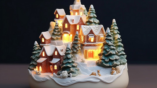 被雪覆盖的可爱卡通小房子摆件背景图片
