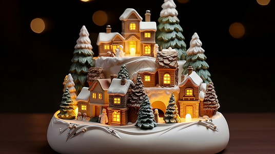 亮着灯温馨的卡通圣诞屋背景图片