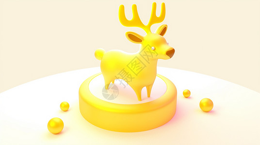 金色立体可爱的卡通小驯鹿背景图片