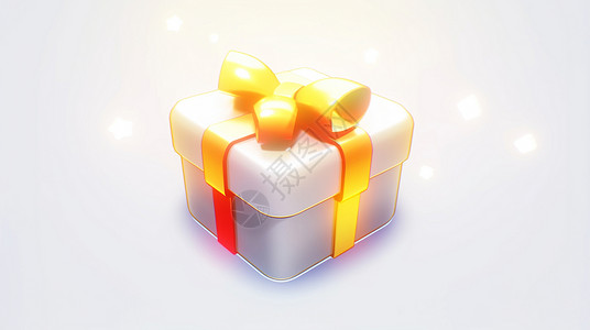 3d礼物盒系着金色丝带的卡通礼物盒插画