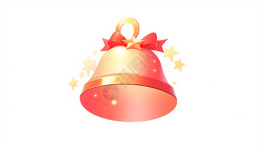 圣诞帽装饰系着红色蝴蝶结的可爱卡通铃铛插画