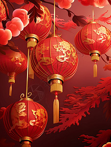 红色喜庆的卡通大红灯笼背景背景图片
