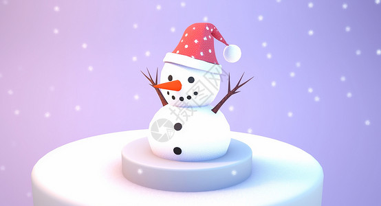 紫色背景上戴着圣诞帽的卡通小雪人背景图片
