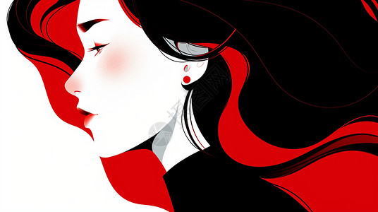 红黑色调简约时尚的卡通女孩背景图片