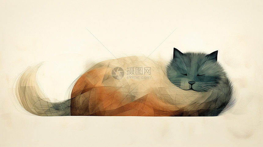抽象可爱的卡通猫在睡觉图片