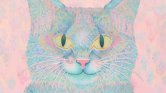 花纹猫浅粉色背景抽象的卡通猫插画插画