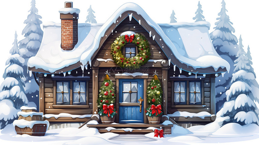 雪中圣诞小屋装饰图片