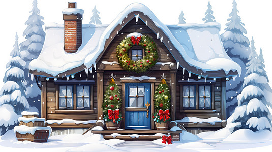 雪中圣诞小屋装饰背景图片