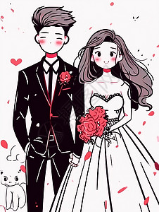 幸福的卡通新郎新娘背景图片