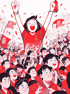 双手举起开心参加活动的卡通人群背景图片