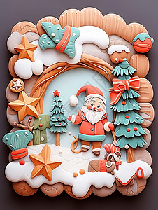 圣诞老人与圣诞树喜庆卡通装饰画背景图片