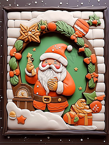 开心笑可爱的卡通圣诞老人装饰画立体黏土风背景图片
