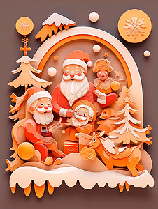 暖色调几个可爱的卡通圣诞老人背景图片
