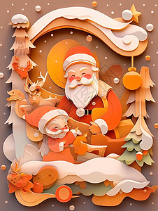 开心笑的可爱卡通圣诞老人与小朋友背景图片
