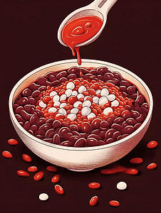 一碗豆子白色碗中放着一碗美味的豆子粥插画