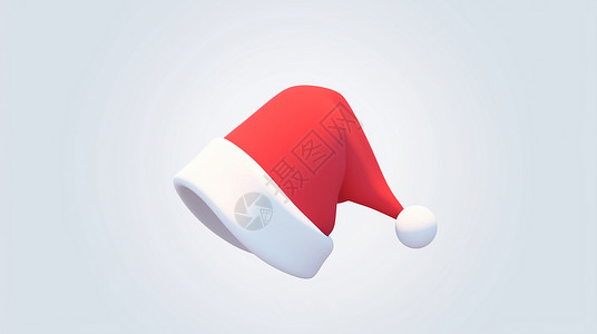 立体圆柱球插图有白边和毛球的红色可爱卡通圣诞帽插画