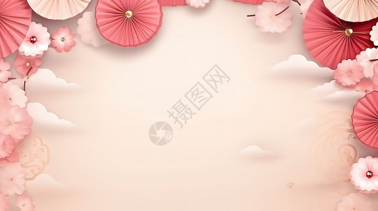 灯笼和纸扇新年春节背景背景图片
