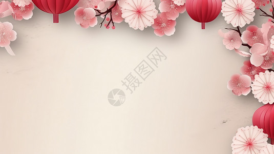 喜庆灯笼和纸扇春节背景背景图片