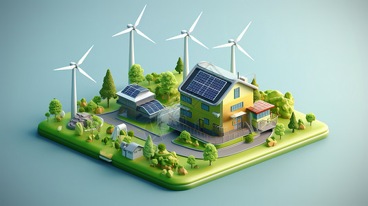 3d概念概念3D新能源风能电力图插画