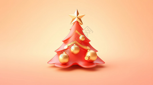 红色圣诞树3D图标背景图片