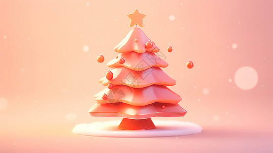 3D图标红色圣诞树背景图片