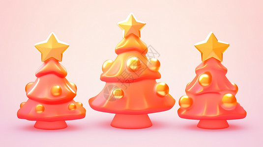三个红色圣诞树3D图标背景图片
