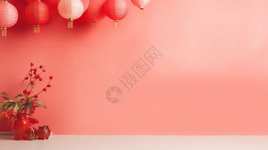 年货盛宴背景春节新年红色电商背景插画