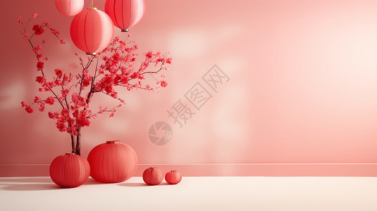 春节红色灯笼电商背景背景图片