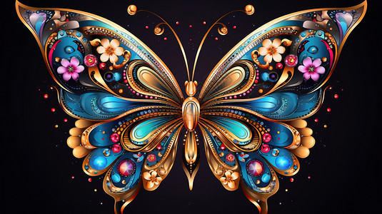 彩色翅膀美丽彩色的蝴蝶图标插画