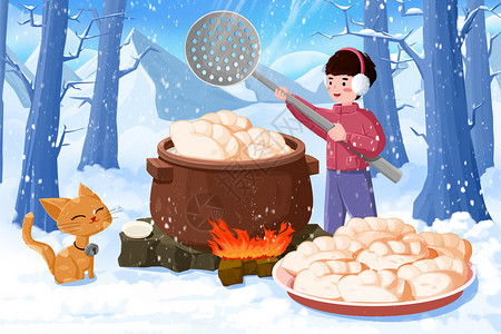煮饺子的小男孩背景图片