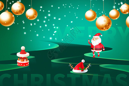 圣诞老人圣诞夜绿色圣诞节背景设计图片