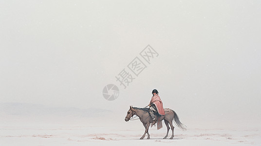 冬天骑着马披着粉色披风卡通人物背景图片